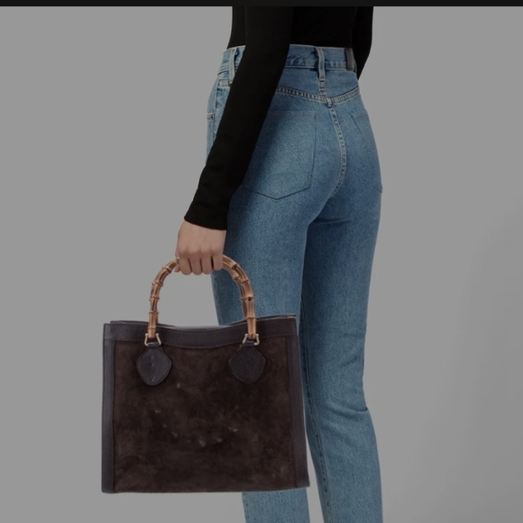Gucci Handbags - GUCCI Diana Brown Suede Leather and Bamboo Handle Tote Hand Bag